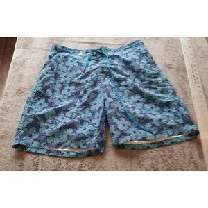 J. Speed Mens Swim Trunks Boardshorts XL Blue Floral Print Tie Front Mesh Pocket